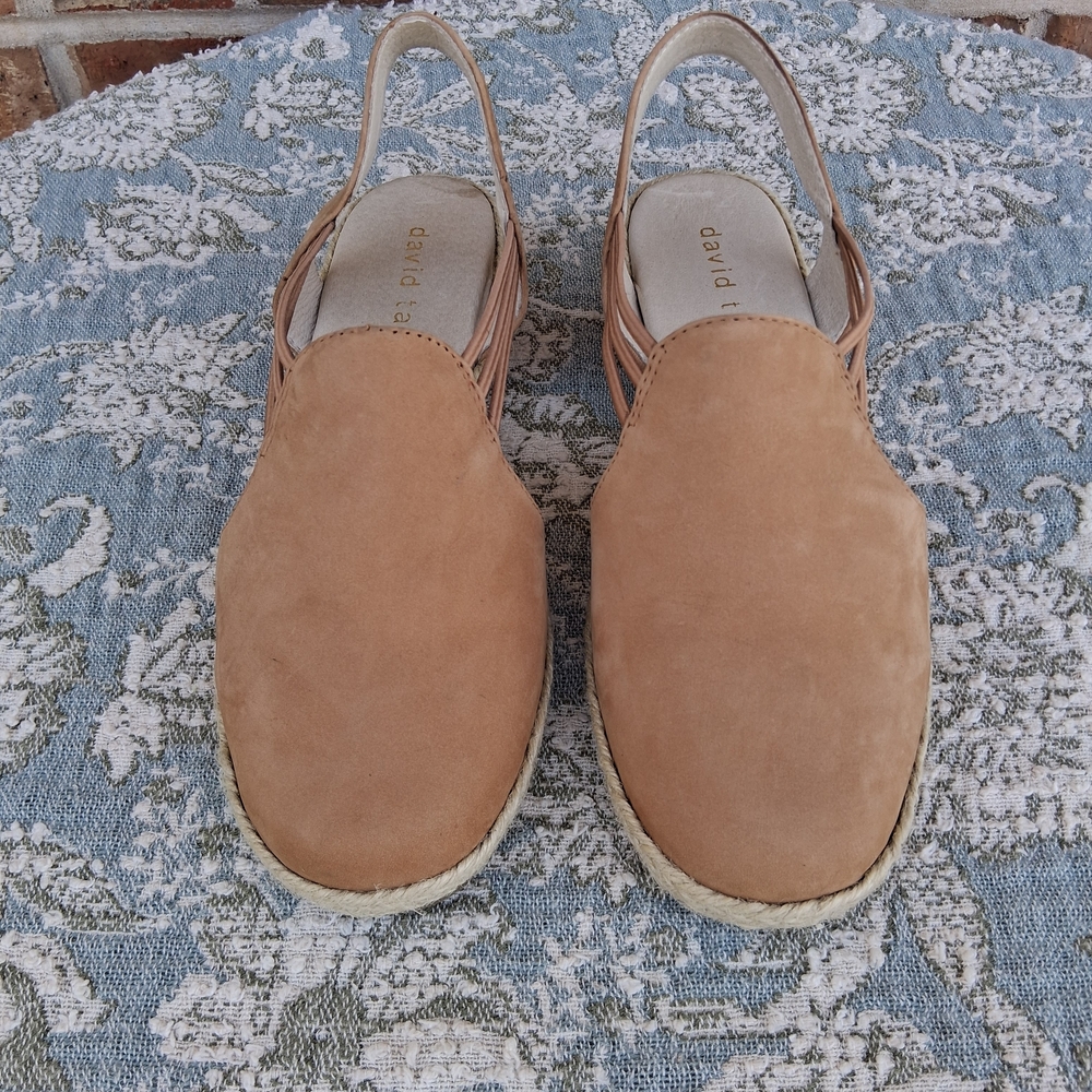 David Tate "NELLY" Tan Leather Espadrille Slingback Wedge Sandals Shoes Sz.6 - Picture 3 of 16